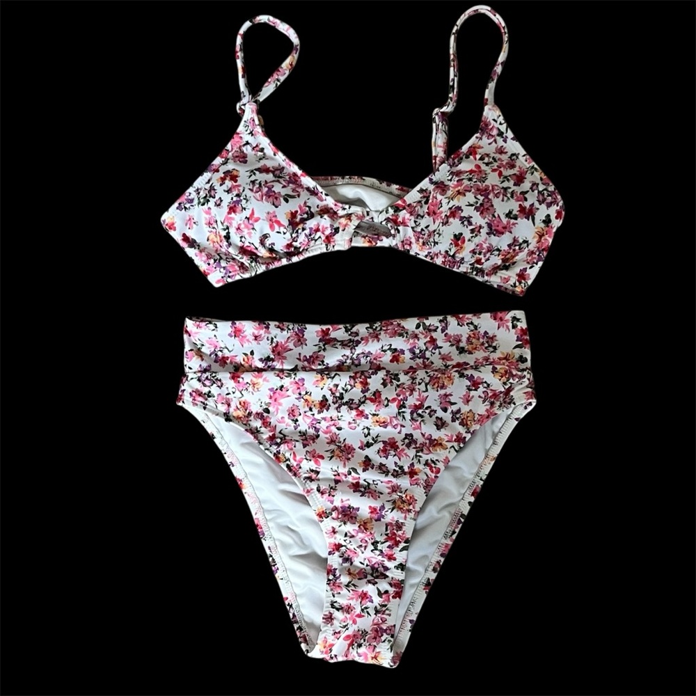 Aeropostale Pink Floral Bikini Ultra High Rise Feminine Girlie Retro NWT XS/S